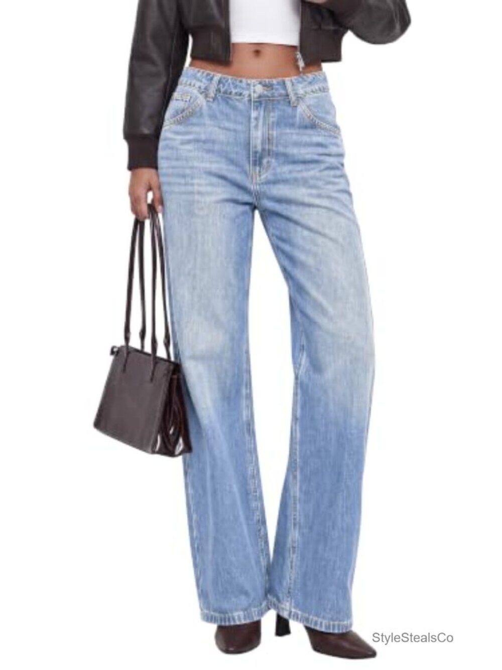 Women's High Rise Wide Leg Stretch Denim Jeans Casual